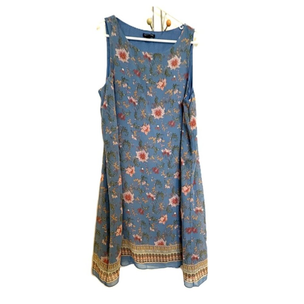 Max Edition Floral Border Print Chiffon Trapeze Dress - XL